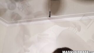 Masked stud having his giant cock stroked and sucked