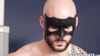 Inked bald hunk David Boss teasing his throbbing cock solo