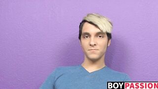 Blonde skinny twink Rany strokes long dick and stuffs dildo