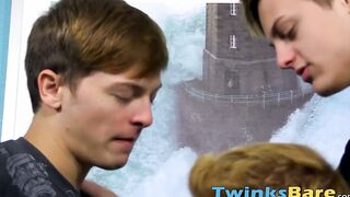 Cute twink lets two guys plow his every hole without condoms