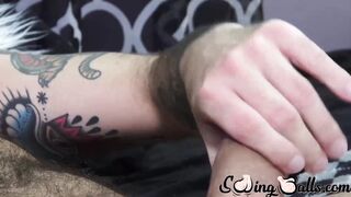 Tatted and hairy Ryan Reid is ready to show us how masturbating should be done