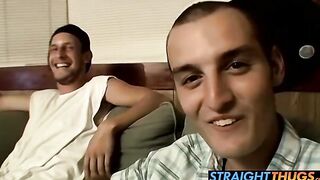 Horny boys Ajax and Cg loves wanking on living room couch
