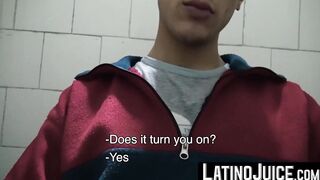 LatinoJuice.com - Me and kinky Nicolas jerk each others huge cocks inside the public