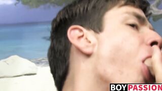 Beautiful young gays sucking cocks and banging in threesome