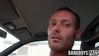 Handsome stud blows his lover on the parking before raw anal