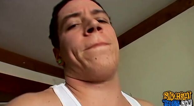 Straight guy slips out of his boxers exposing his huge cock