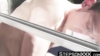 StepsonXXX.com - Twink Edward Trent trapped in the windows while Beau Reed dominates