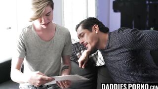 DaddiesPorno.com - Horny twink kneels for stepdaddys enormous dick in me