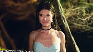 Gorgeous petite Evelin skinny dips to seduce crush