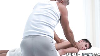 FunsizePorn.com - Twink Maxwell Dawson gets oiled up and creamed after DILF Dillons e