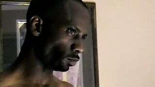 Athletic black amateur jerks off his BBC and cums solo