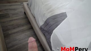 Delectable babe fucks stepson while speaking to husband