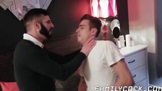 Young twink swallowing and riding stepdads rock hard cock
