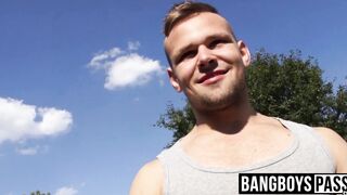 Jock blows fat dick and gets barebacked outdoor for cash