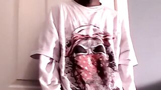 Young black amateur strokes his lubed up BBC and cums
