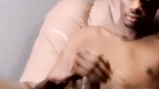 Young black amateur strokes his lubed up BBC and cums