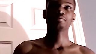 Young black amateur strokes his lubed up BBC and cums