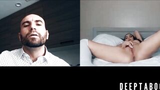 Sexy Athena Faris webcam pussy play while bald stud watches