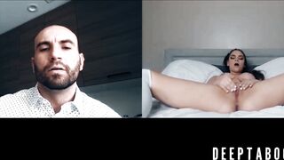 Sexy Athena Faris webcam pussy play while bald stud watches