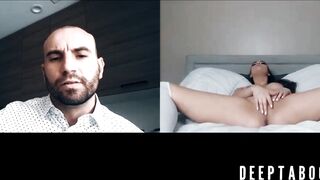 Sexy Athena Faris webcam pussy play while bald stud watches