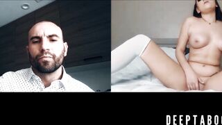 Sexy Athena Faris webcam pussy play while bald stud watches