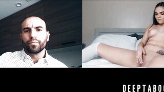 Sexy Athena Faris webcam pussy play while bald stud watches