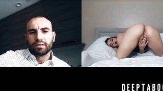 Sexy Athena Faris webcam pussy play while bald stud watches