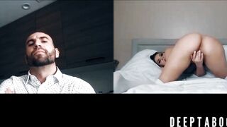 Sexy Athena Faris webcam pussy play while bald stud watches