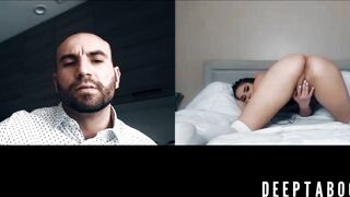 Sexy Athena Faris webcam pussy play while bald stud watches