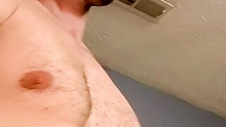 Bald hunky amateur masturbates and cums on mature gays face