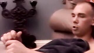 Young amateur jerks off his hairy cock and cums on camera