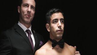 Hot twink Milo Miles spreads legs in a bareback ass fucking session with hairy stud D