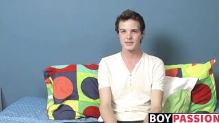 Interviewed twink Timo Garrett wanking off before cumshot
