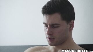 Handsome muscled jock Sam Cuthan jerks off his thick cock