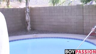 Tattooed twink drills horny pool boy after hot cock sucking