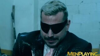 Blindfolded businessman Dani Rivera sucked dildo and fucked