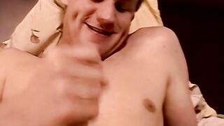 Blond amateur eagerly jacks off his solid cock and cums