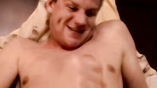 Blond amateur eagerly jacks off his solid cock and cums