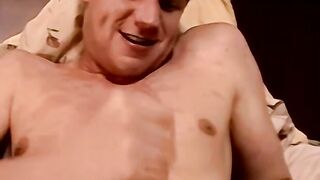 Blond amateur eagerly jacks off his solid cock and cums