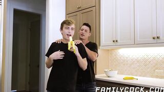 Musclular stepdad throat fucks and ass ravaged cute twink