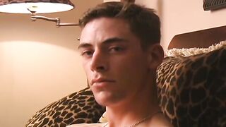 Athletic military rookie jerks off his hairy cock solo