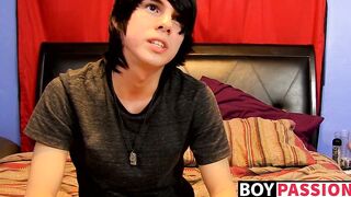 Young man tugs on his cock vigorously after kinky interview