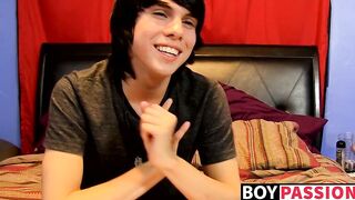 Young man tugs on his cock vigorously after kinky interview