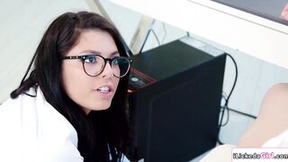Petite latina satisfying her lesbian boss in the office