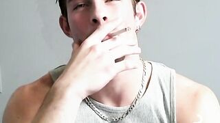 Attractive dude with chained necklace loves to jerk off