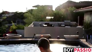 Blond twinky goes for a swim and then strokes his cock