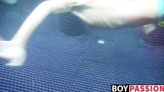 Blond twinky goes for a swim and then strokes his cock