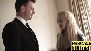 Sensual babe chokes on cock and gets spanked hard by dom
