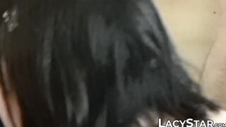 Kinky Lacey Starr deephroats big hard cock in spitroast orgy