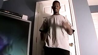 Black amateur thug masturbates his lubed BBC and cums solo